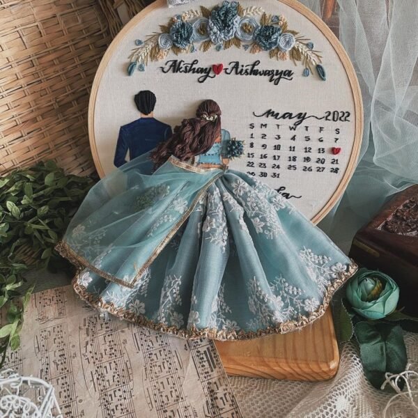 Ligh Blue Back-Facing Wedding Embroidery Handmade Gift