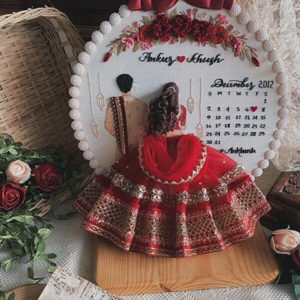 Red Wine Color Back-Facing Wedding Embroidery Handmade Gift