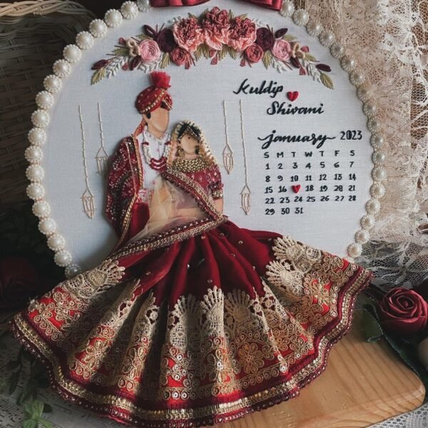 Red Wine Color Front-Facing Wedding Embroidery Handmade Gift