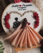 Peach Pink Dress Back-Facing Wedding Embroidery Handmade Gift