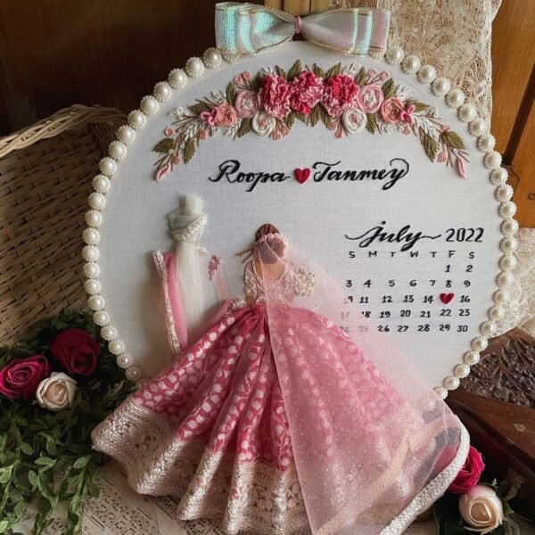 Soft Pink Back-Facing Wedding Embroidery Handmade Gift