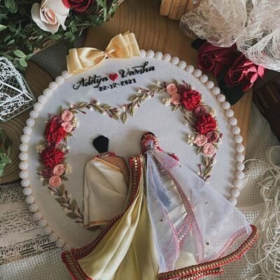 Heart Saree Back-Facing Wedding Embroidery Handmade Gift