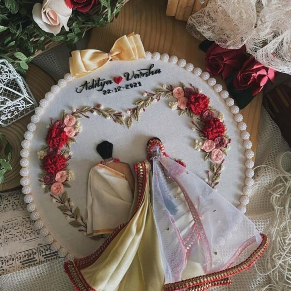 Heart Saree Back-Facing Wedding Embroidery Handmade Gift