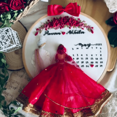 Red Dress Back-Facing Wedding Embroidery Handmade Gift