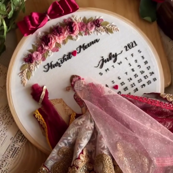 Gold Lengha Back-Facing Wedding Embroidery Handmade Gift